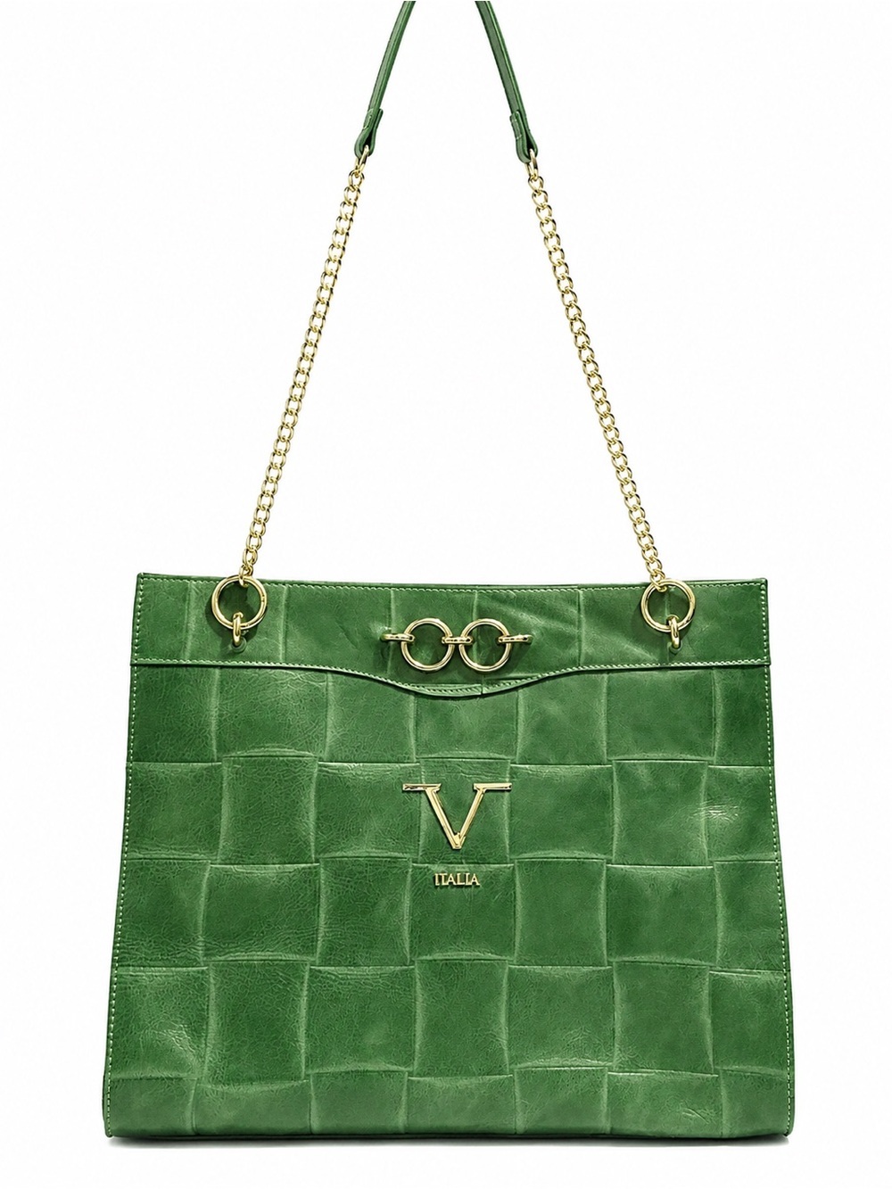 Green Quilted Leather Shoulder Bag with Gold Chain